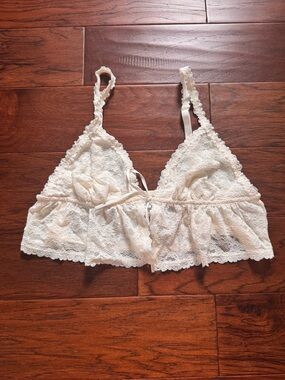 Aerie Show Off Vintage Lace Tie Front Bra Top Cream L
